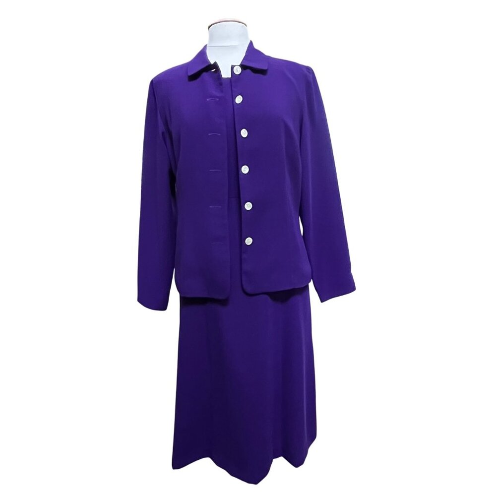 J.G. Hook 2 Piece Purple Dress Long Sleeve Jacket Suit Set Office Career Sz 10